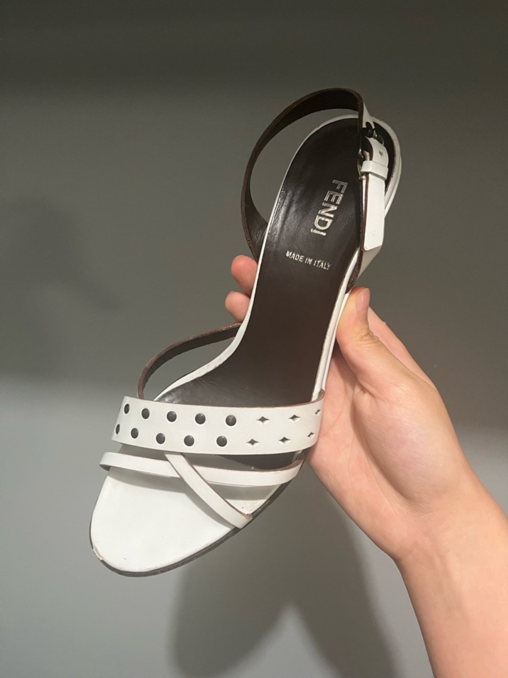 Fendi White Leather  Slingback Heel